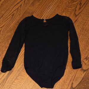 Black Lace Three Quarter Sleeve Leotard